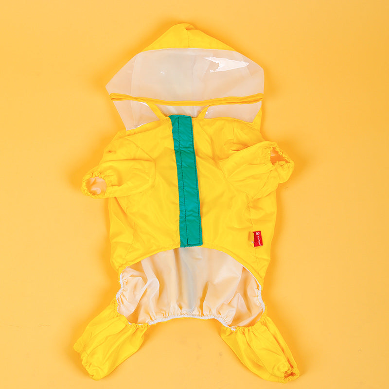 HKM-1247805 Yellow Waterproof Dinosaur Raincoat for Pets - Four-Legged Fit Available in Multiple Sizes