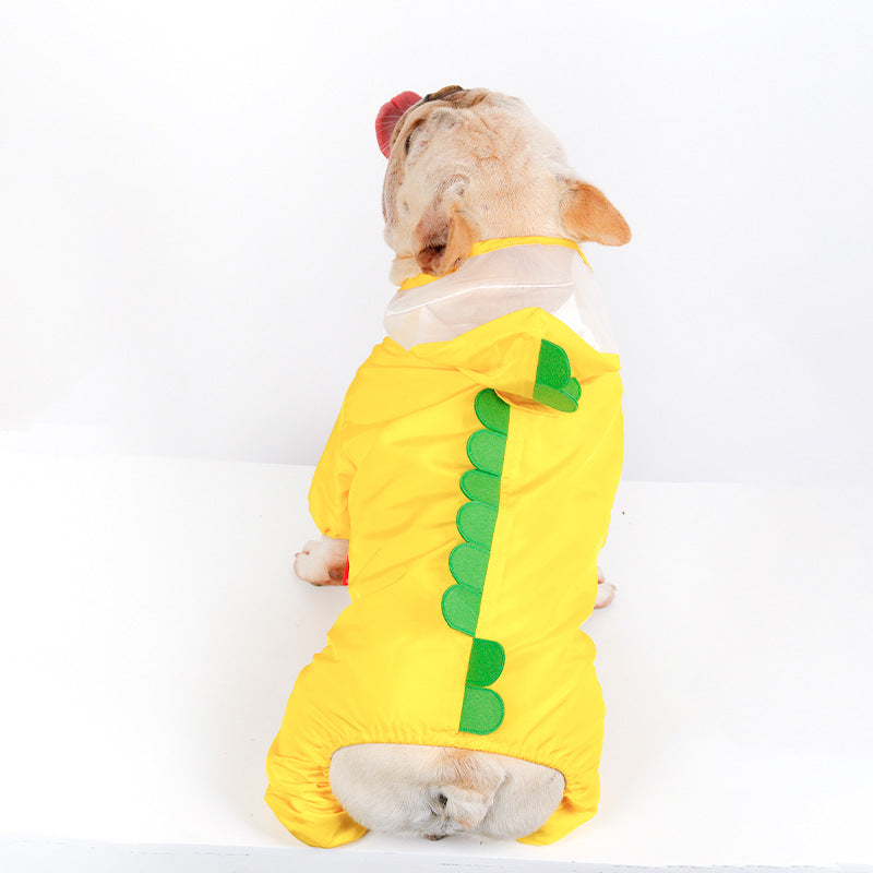 HKM-1247805 Yellow Waterproof Dinosaur Raincoat for Pets - Four-Legged Fit Available in Multiple Sizes