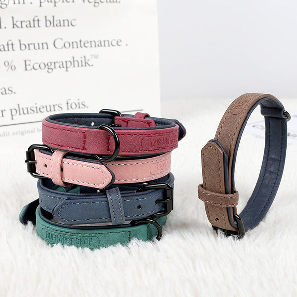 HKM-1248189 Adjustable PU Leather Pet Collar in Dark Green, Dark Blue, Wine Red, Nude Pink, Brown, and Gray