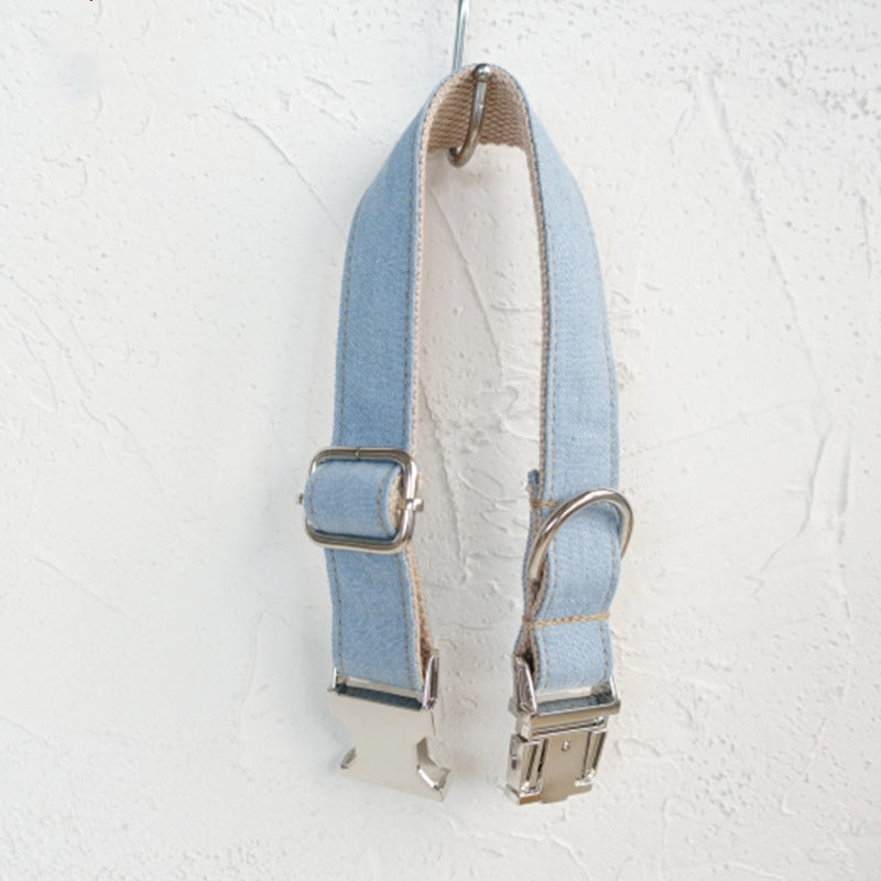 HKM-1249981 Light Blue Denim Dog Leash with Adjustable Collar - Multiple Sizes Available