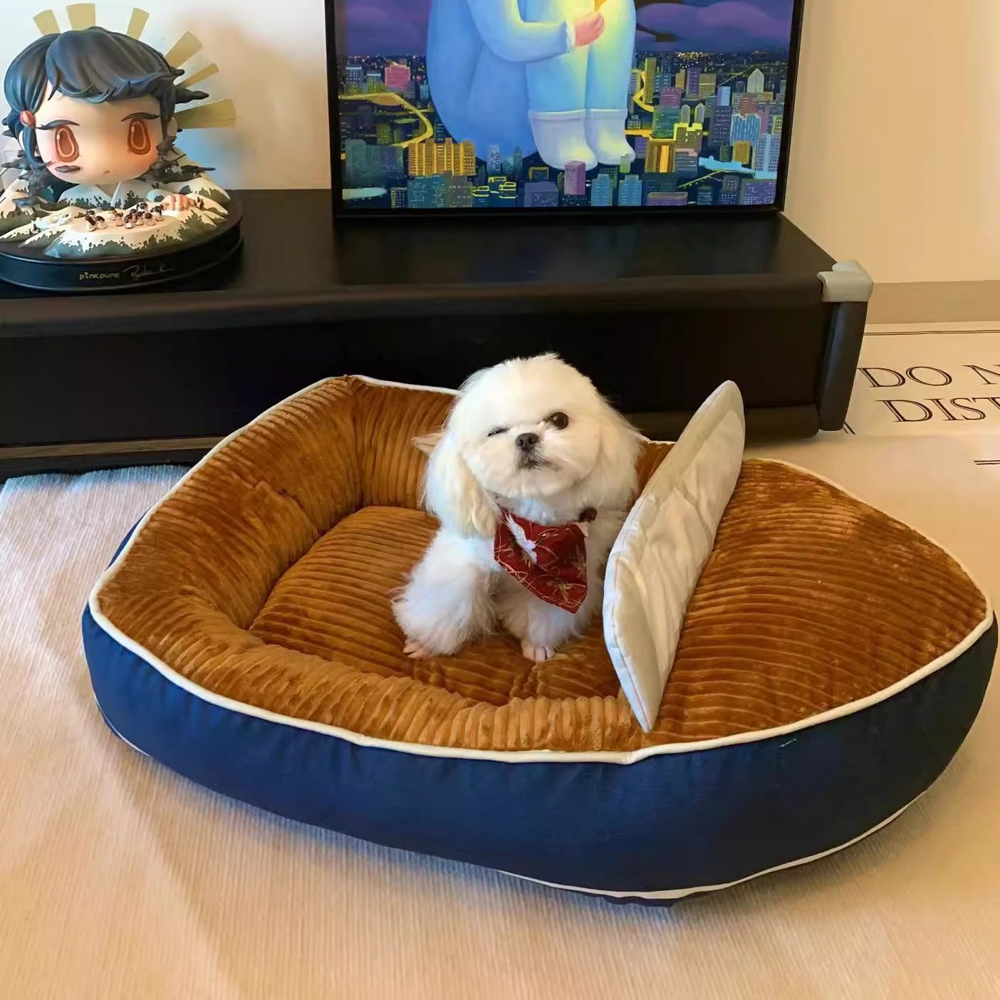 HKM-1250237 Boat-shaped Four-season Pet Nest Dog Bed with Soft Corduroy and PP Cotton Lining, Coffee Color Options
