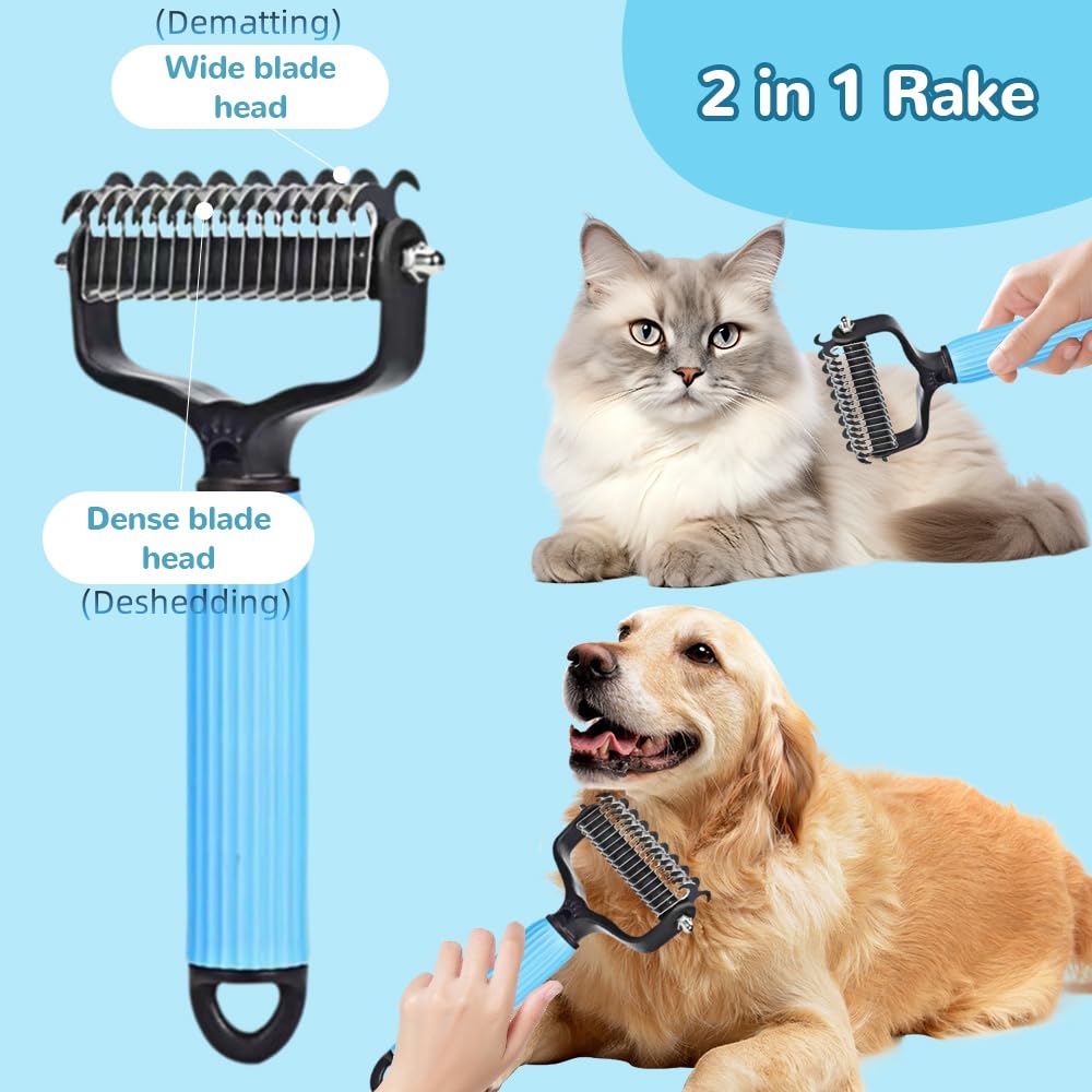 HKM-1251773 Pet Safe Dematting Comb for Dogs and Cats - Double-Sided Stainless Steel Grooming Brush for Undercoat Shedding and Detangling