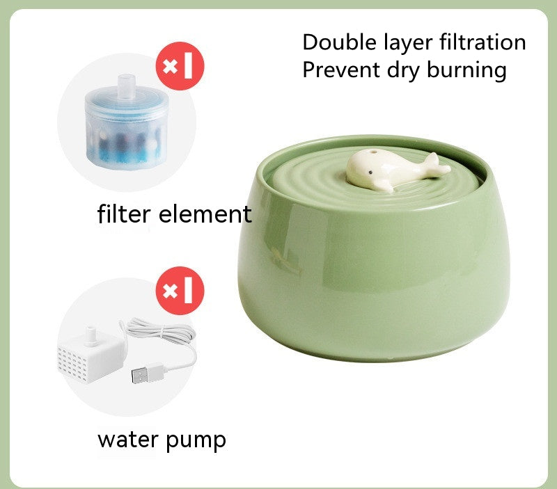 HKM-1252157 Ceramic Automatic Circulation Filtration Water Dispenser in Beige & Retro Green