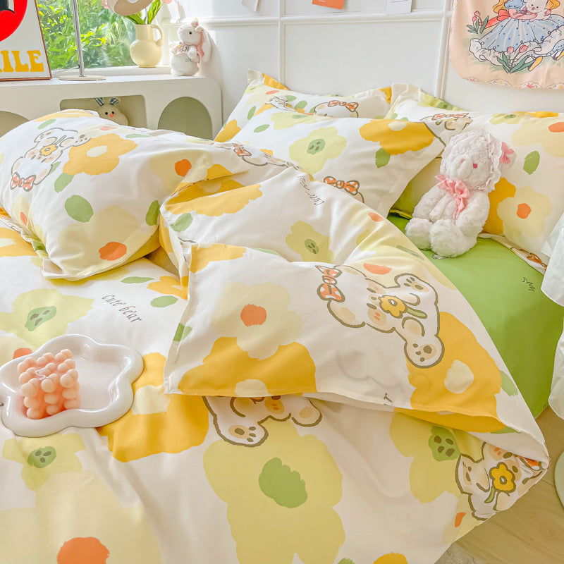 HKM-125267 Geometric Pattern Four-Piece Bedding Set with Quilt Covers in Multiple Sizes