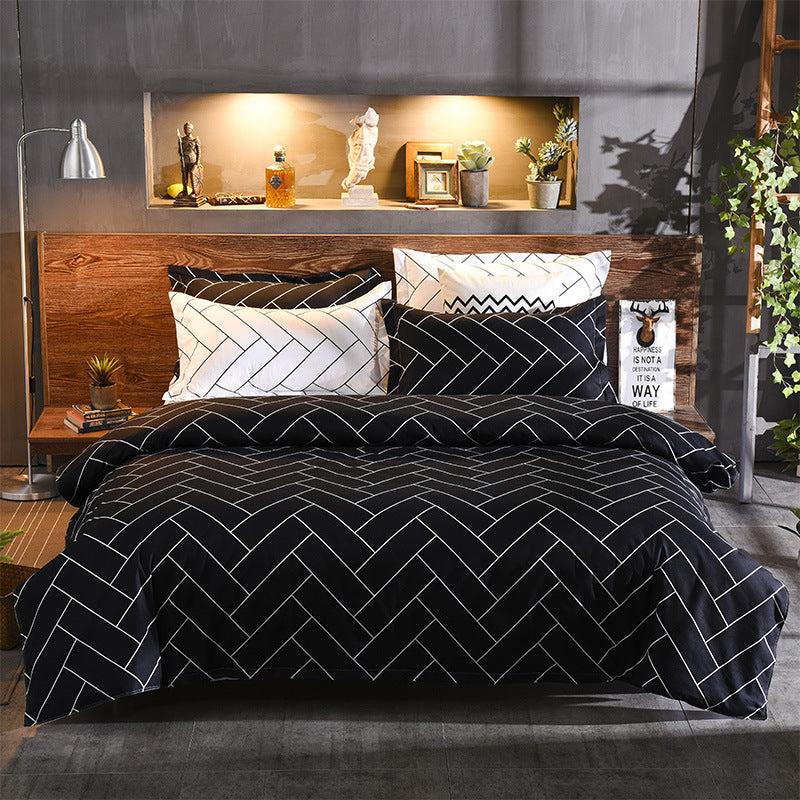 HKM-125267 Geometric Pattern Three-Piece Bedding Set with Quilt Cover and Pillowcases