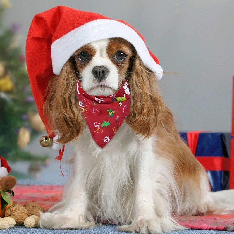 HKM-1253565 Pet Dog Christmas Print Triangle Scarf - Seasonal Styles in Cotton for Festive Pets