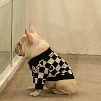 HKM-1253949 Schnauzer Kitten Winter Sweater in Fashionable Black Wool with Grid Design