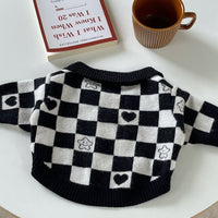 HKM-1253949 Schnauzer Kitten Winter Sweater in Fashionable Black Wool with Grid Design