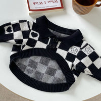 HKM-1253949 Schnauzer Kitten Winter Sweater in Fashionable Black Wool with Grid Design