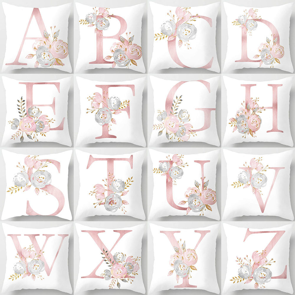 HKM-125395 26 Letters Peach Skin Printed Pillowcase, Single-Sided, 45x45 cm