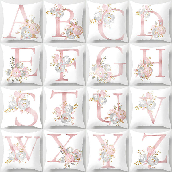 HKM-125395 26 Letters Peach Skin Printed Pillowcase, Single-Sided, 45x45 cm