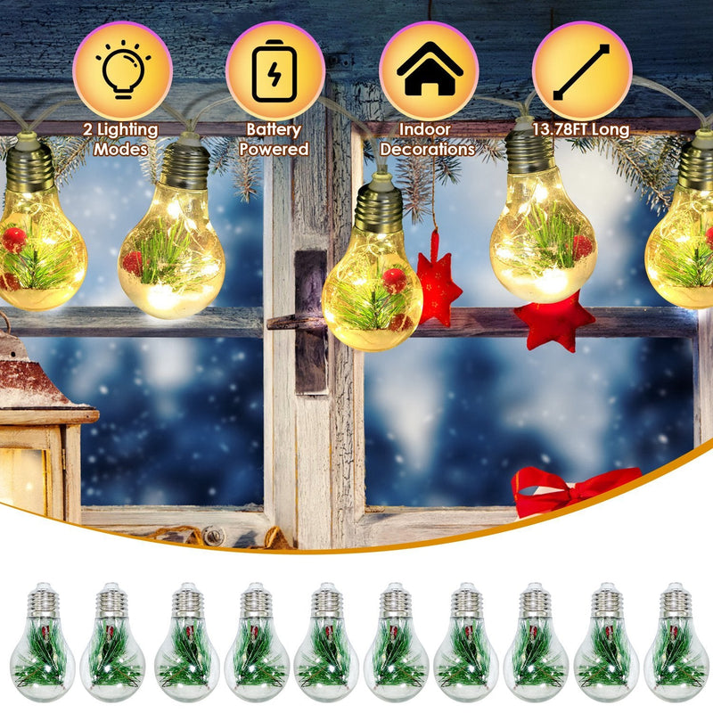 HKM-125395 Christmas Snow Globe String Lights - 13.78FT with 10 LED Bulbs, Battery Powered, Indoor Decorative Lighting
