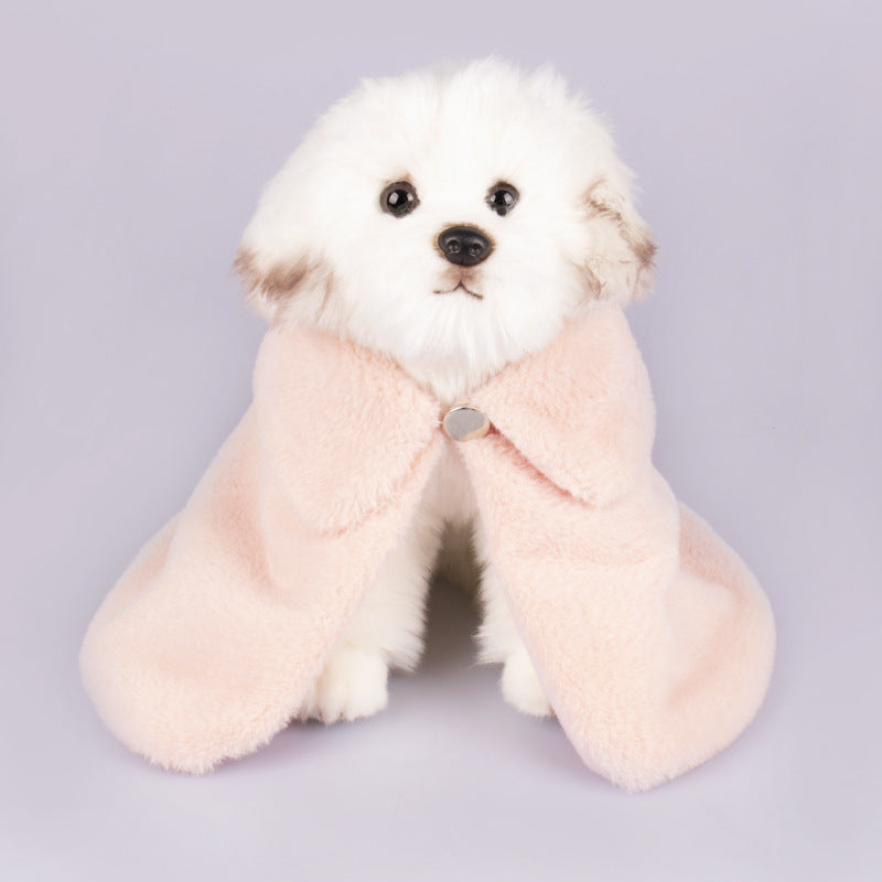 HKM-1254333 Cozy Rabbit Fur Pet Coat in Yellow and Pink - Comfortable and Warm Cloak for Pets