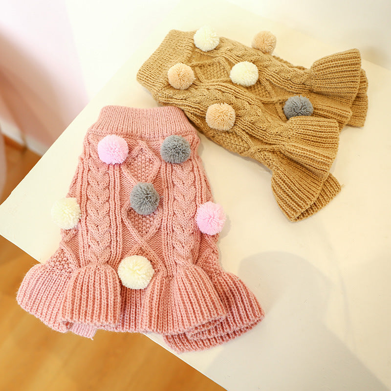 HKM-125523 Cozy Woolen Pet Skirt in Coffee and Pink - Available in Multiple Sizes