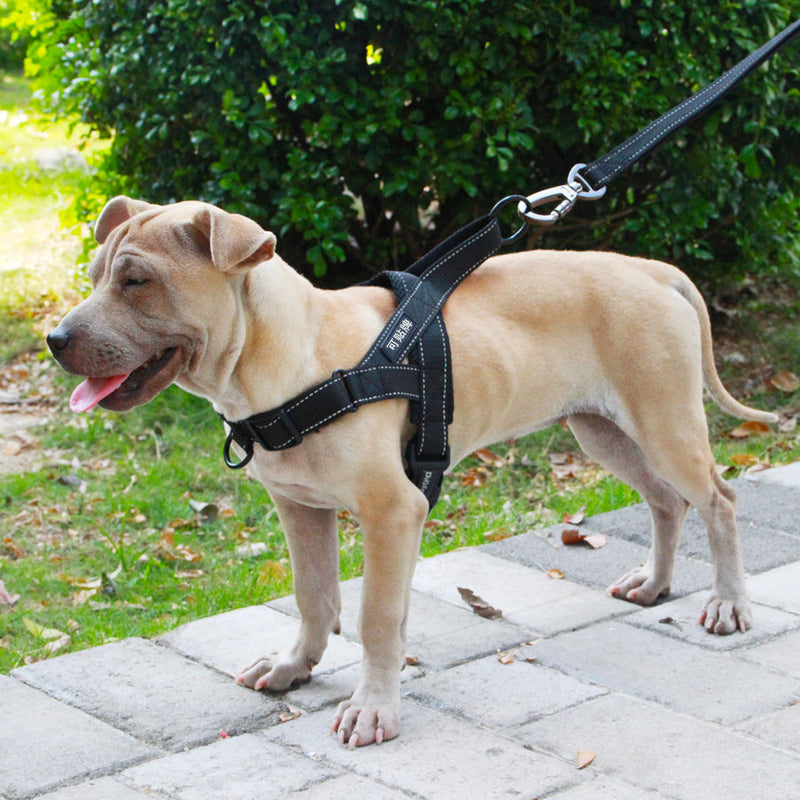 HKM-1255741 Adjustable Dog Harness and Leash Set for Outdoor Walking - Durable Chest and Back Traction Rope
