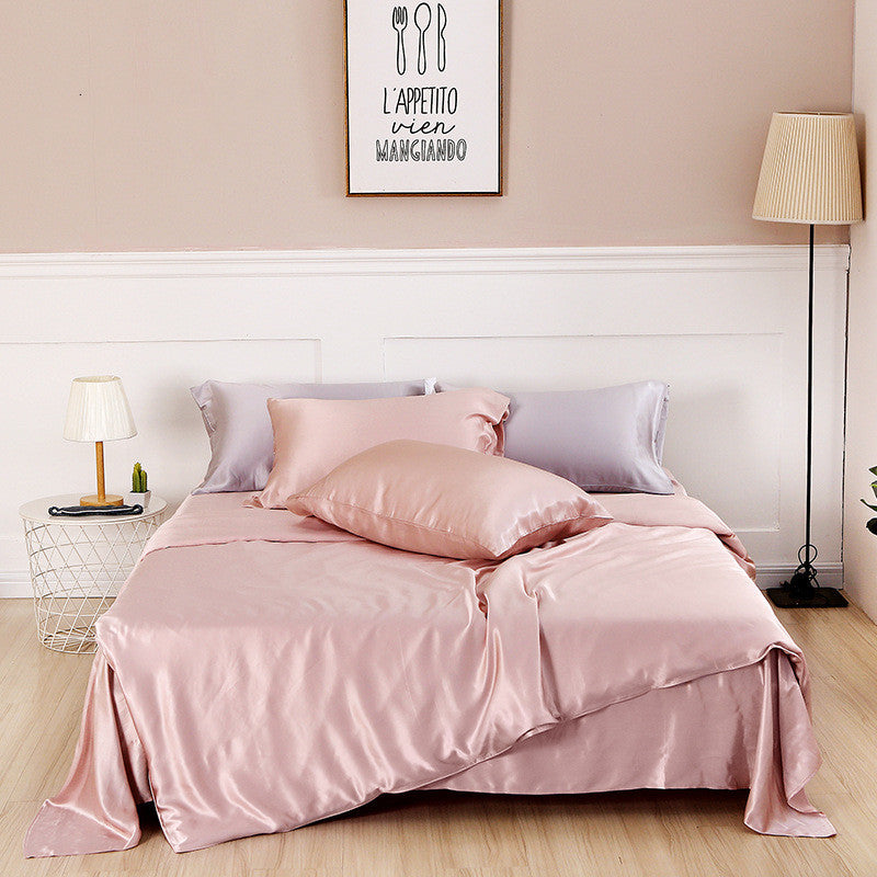 HKM-125587 Solid Color Silk Four Piece Bedding Set in Modern Nordic Style