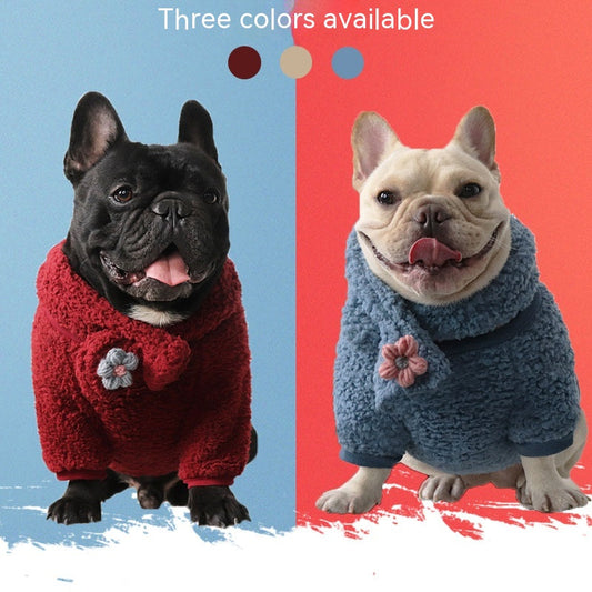 HKM-1256509 Fleece-Lined Dog Hoodie and Scarf Set for Small Breeds - Warm Casual Wear in Multiple Colors and Sizes