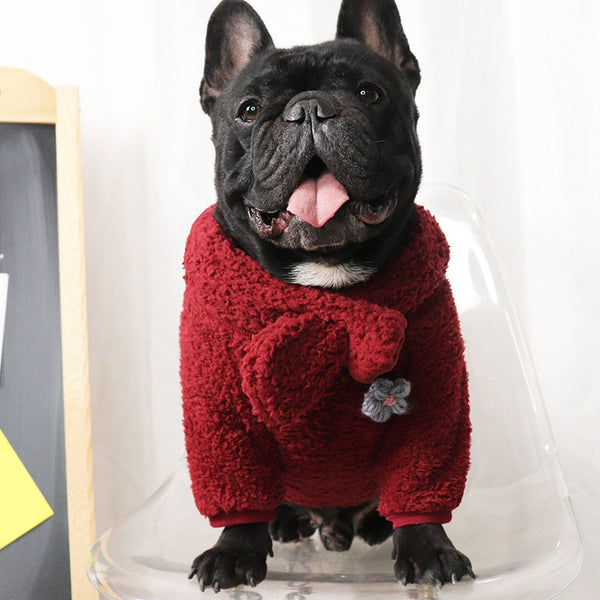 HKM-1256509 Fleece-Lined Dog Hoodie and Scarf Set for Small Breeds - Warm Casual Wear in Multiple Colors and Sizes