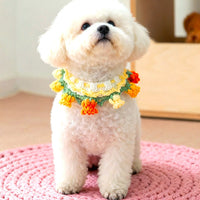 HKM-1257917 Handcrafted Pet Necklaces for Small Dogs and Cats - Adjustable Crochet Neck Rings with Floral Designs