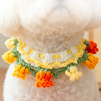 HKM-1257917 Handcrafted Pet Necklaces for Small Dogs and Cats - Adjustable Crochet Neck Rings with Floral Designs