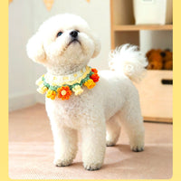 HKM-1257917 Handcrafted Pet Necklaces for Small Dogs and Cats - Adjustable Crochet Neck Rings with Floral Designs