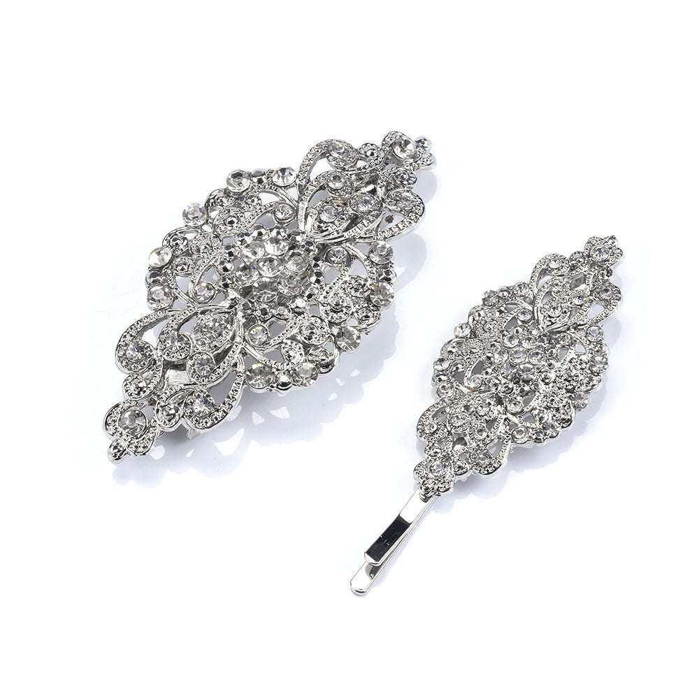 HKM-125843 Geometric Diamond Hairpin with Pearl Accents - Retro Alloy Side Clip for Women