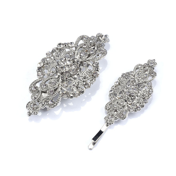 HKM-125843 Geometric Diamond Hairpin with Pearl Accents - Retro Alloy Side Clip for Women