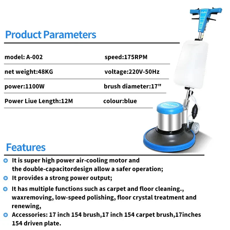 HKM-125843 High-Speed 1100W Carpet Washing Machine and Floor Burnisher with Cleaning Equipment