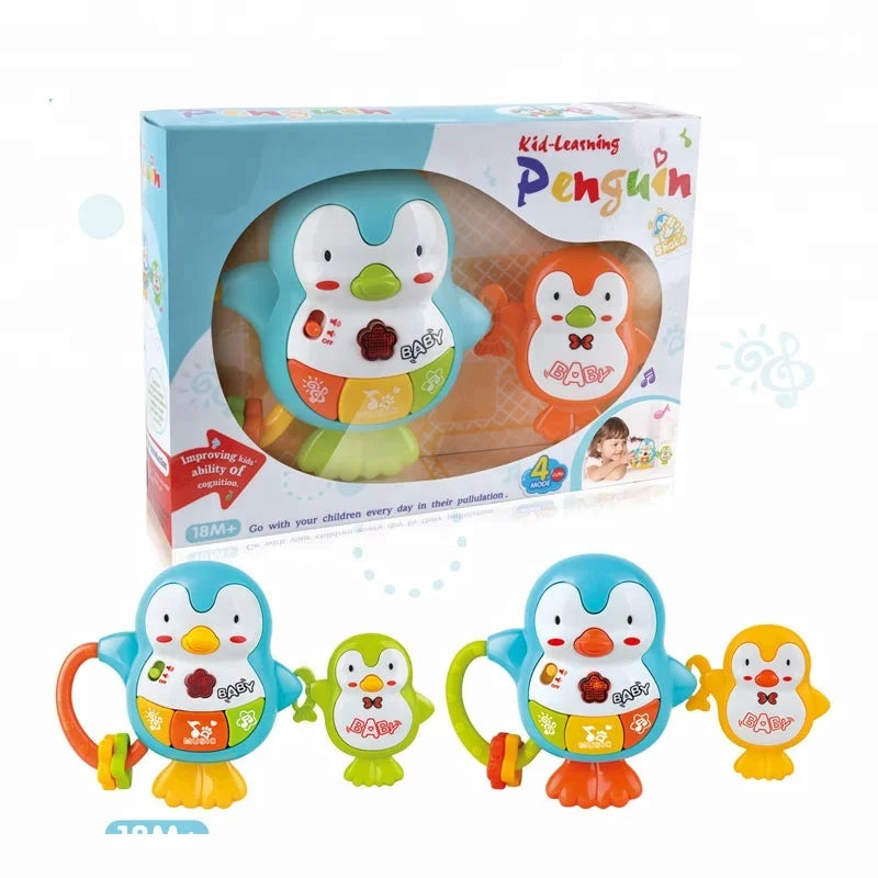 HKM-125907 Electric Penguin Baby Rattle Toy with Light and Sound for Infants Ages 2-4