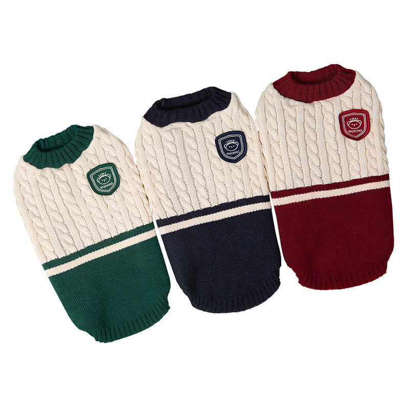 HKM-1259709 Cozy Thickened Stretch Dog Sweater in Red, Navy Blue, and Green for Unisex Pets