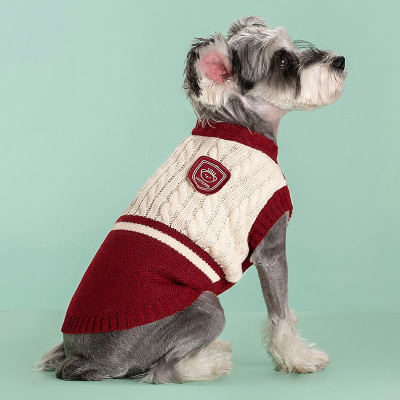 HKM-1259709 Cozy Thickened Stretch Dog Sweater in Red, Navy Blue, and Green for Unisex Pets