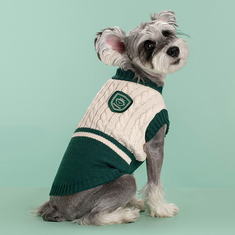 HKM-1259709 Cozy Thickened Stretch Dog Sweater in Red, Navy Blue, and Green for Unisex Pets