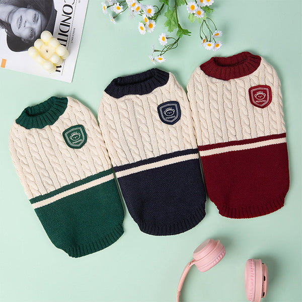 HKM-1259709 Cozy Thickened Stretch Dog Sweater in Red, Navy Blue, and Green for Unisex Pets