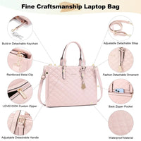 HKM-125971 Quilted Leather Waterproof Laptop Tote Bag for 15.6 Inch Computers - 2 Piece Set for Women