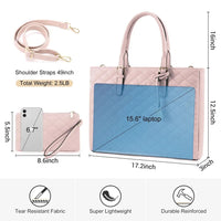 HKM-125971 Quilted Leather Waterproof Laptop Tote Bag for 15.6 Inch Computers - 2 Piece Set for Women