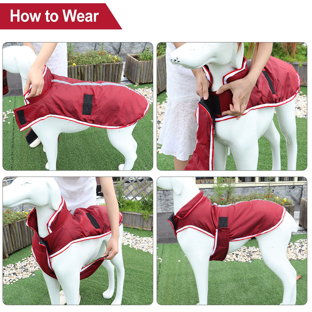 HKM-1260093 Waterproof Casual Jacket for Pets - Autumn and Winter Warmth in Red and Gray