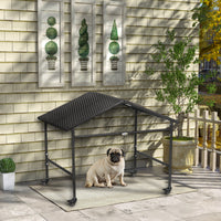 HKM-1260349 Portable Outdoor Dog Shelter with Wheels for Small and Medium Dogs, Dark Brown Rattan Design