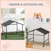 HKM-1260349 Portable Outdoor Dog Shelter with Wheels for Small and Medium Dogs, Dark Brown Rattan Design