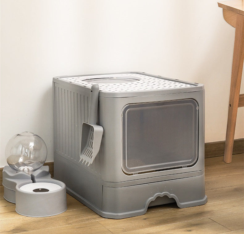 HKM-126099 Foldable Cat Litter Basin with Double Doors - Available in Multiple Colors