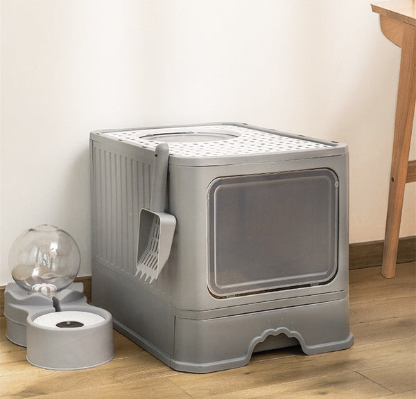 HKM-126099 Foldable Cat Litter Basin with Double Doors - Available in Multiple Colors