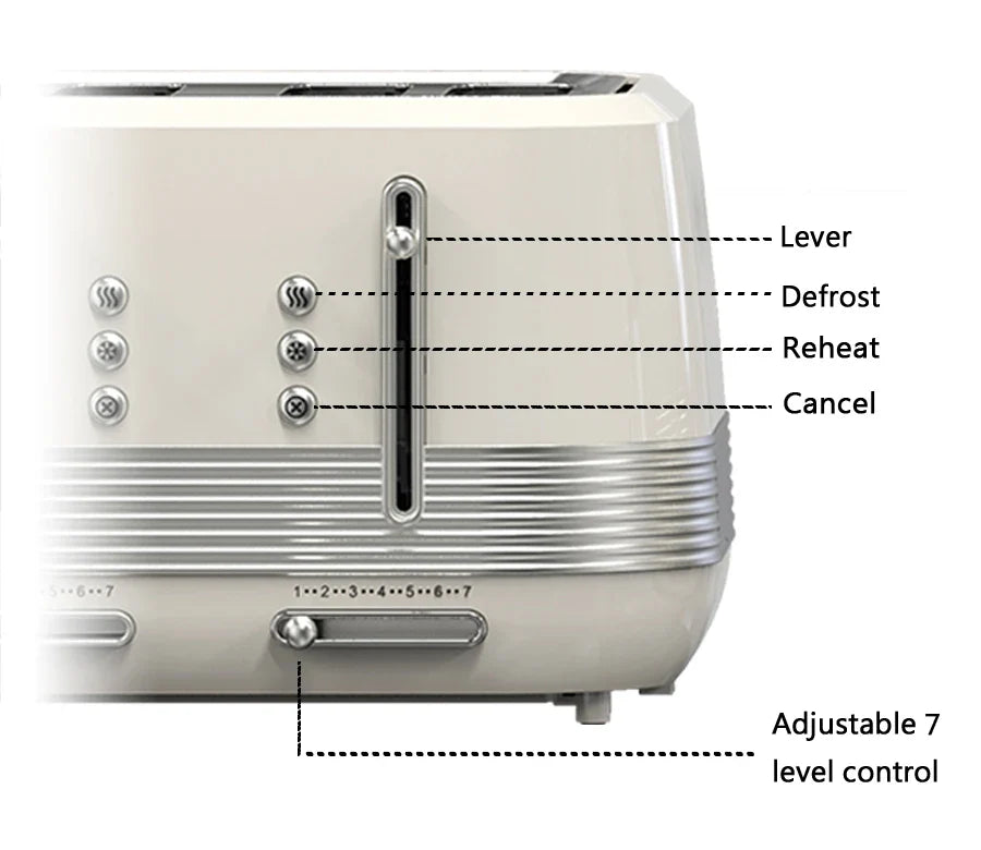 HKM-126163 Stainless Steel 4-Slice Retro Electric Toaster for Perfectly Toasted Buns
