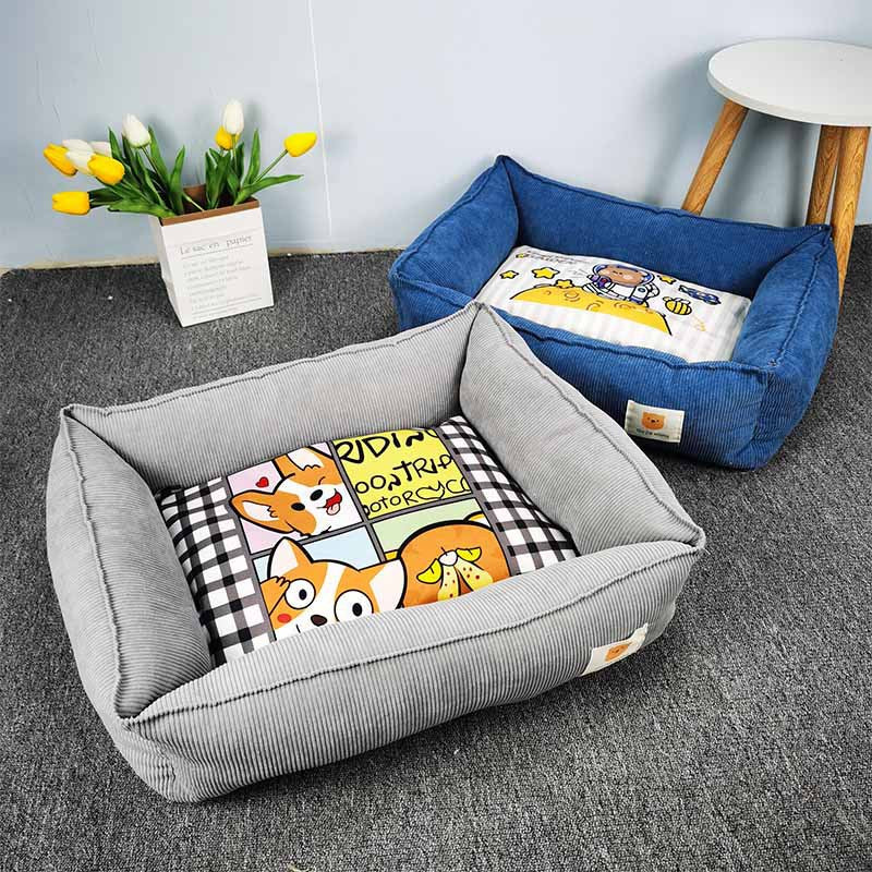 HKM-1261757 Cozy Fabric Craft Printing Square Pet Bed in Various Colors
