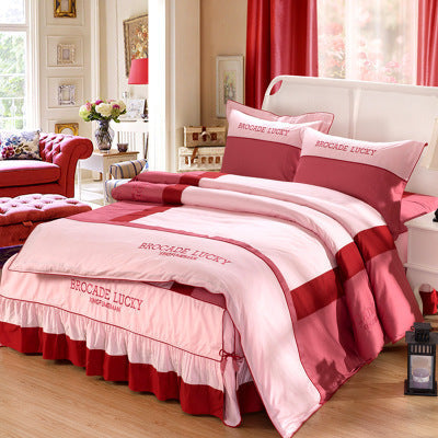 HKM-126227 Solid Color Cotton Bed Skirt Set of Four for 1.5m to 2.0m Beds