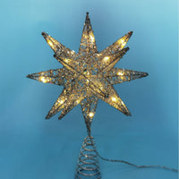 HKM-126227 Wrought Iron Star Tree Topper with LED Lights - Silver and Gold Options