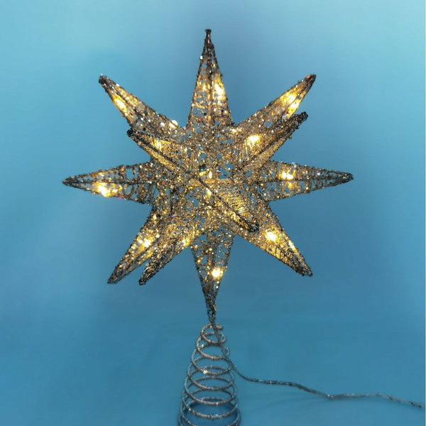 HKM-126227 Wrought Iron Star Tree Topper with LED Lights - Silver and Gold Options