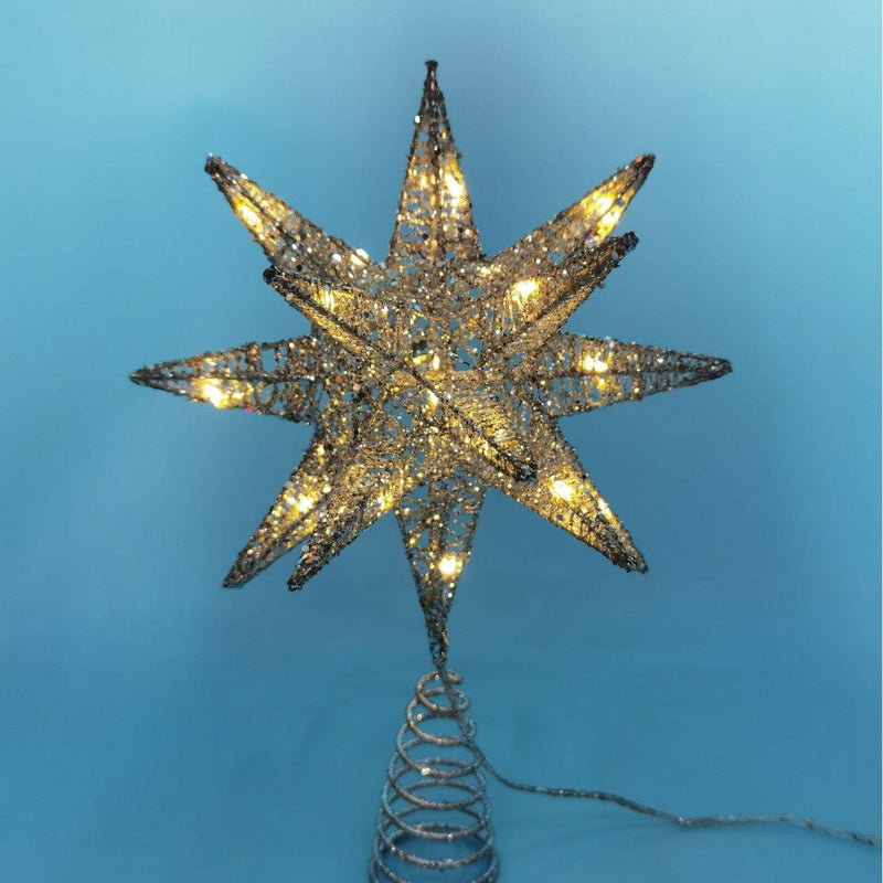 HKM-126227 Wrought Iron Star Tree Topper with LED Lights - Silver and Gold Options