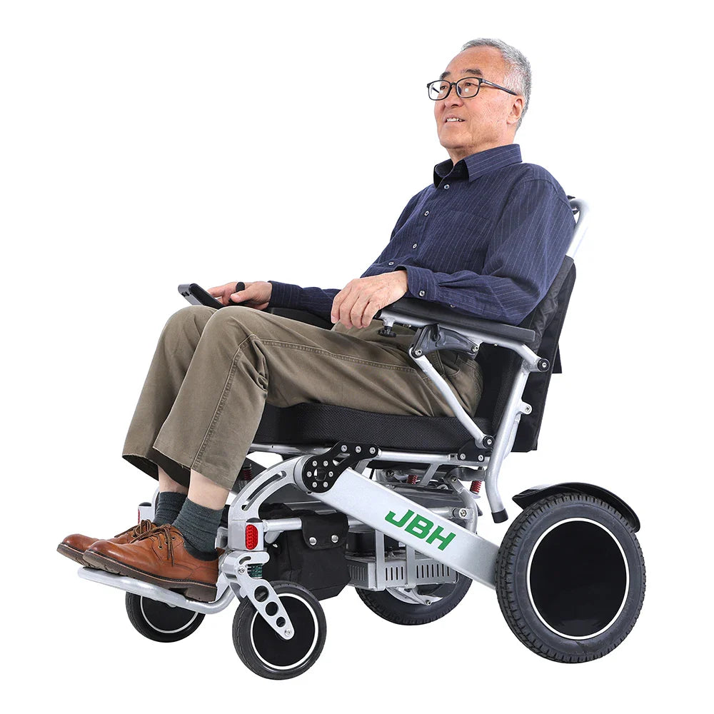 HKM-126291 Lightweight Foldable Electric Wheelchair with Removable Battery, Aluminum Alloy Frame, 20km Range, 6 km/h Speed, Maximum Load 120 kg