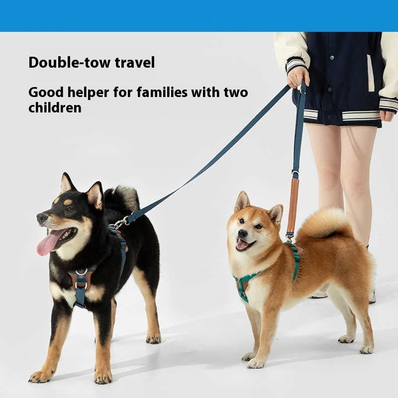 HKM-1263165 Multifunctional Double Pull Dog Leash and Chest Strap Set - Nylon and PVC Leather, 0-40kg Pets