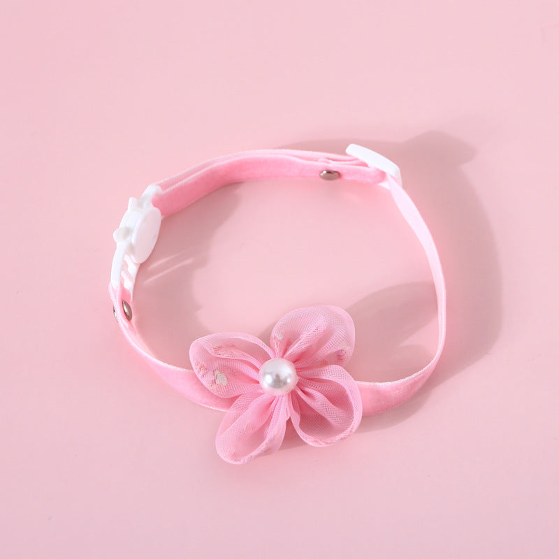 HKM-1263677 Flower Bow Pearl Flower Adjustable Cat Dog Bow Tie Collar with Safety Buckle