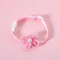 HKM-1263677 Flower Bow Pearl Flower Adjustable Cat Dog Bow Tie Collar with Safety Buckle